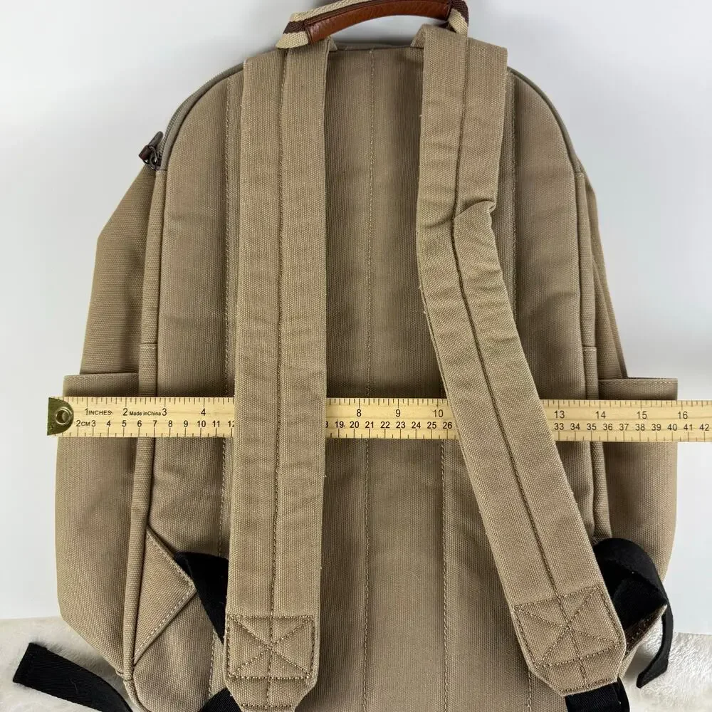Baekgaard Teddy Zipper Backpack Beige Canvas Italian Leather Accents Laptop Bag